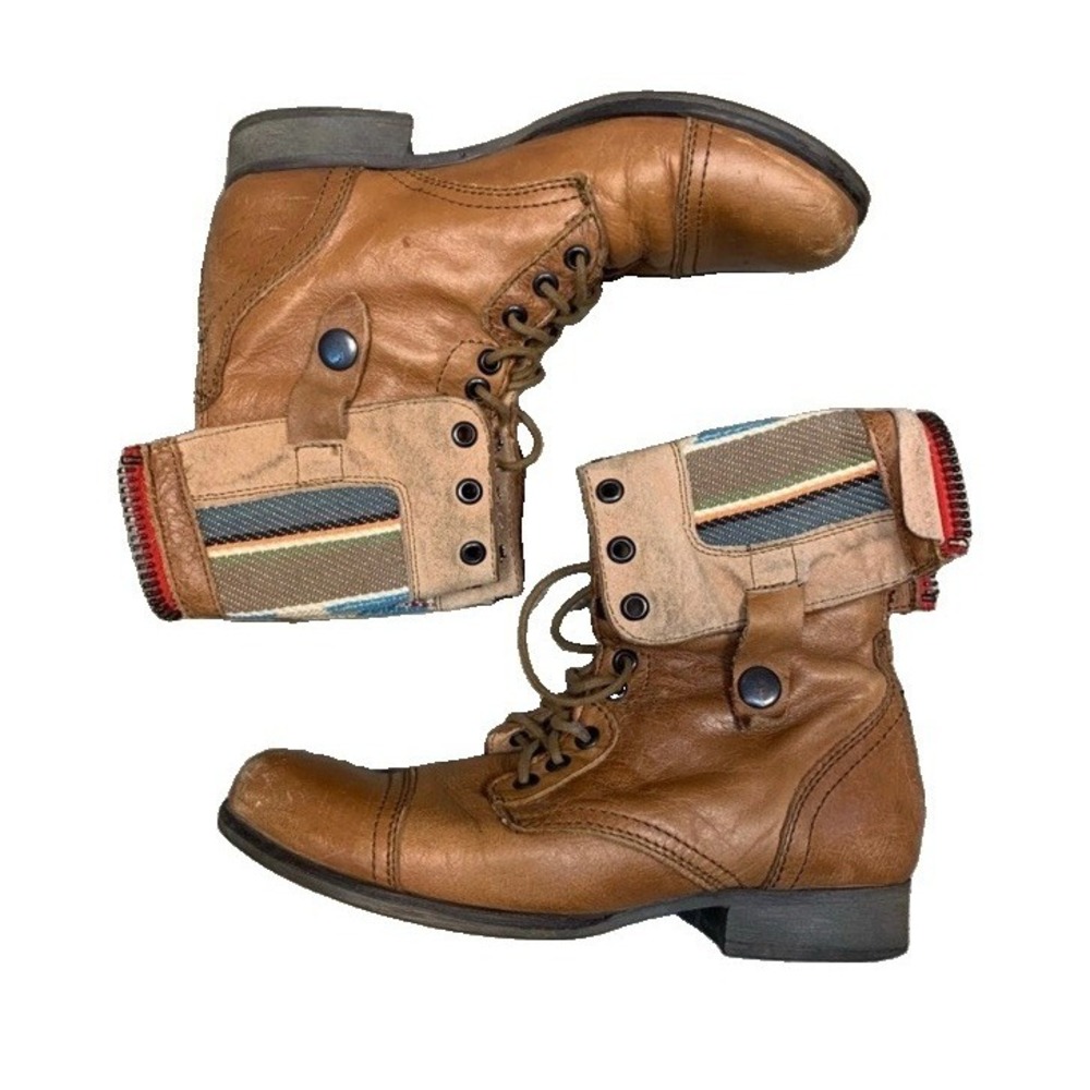 Steve Madden CHEVIE Brown Fold Down Combat Lace Up Boots Aztec Womens 6.5/7